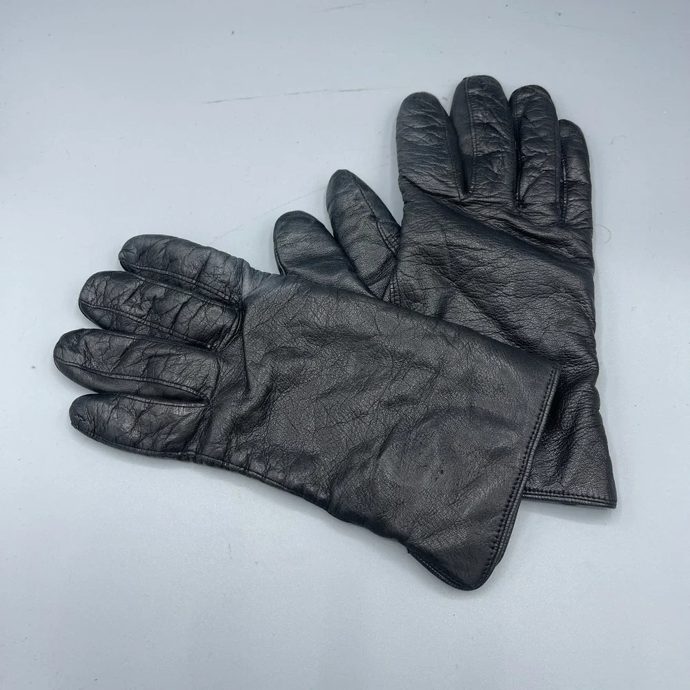 Vintage Coach Full Finger Driving Gloves Womens Black Leather with Soft Lining